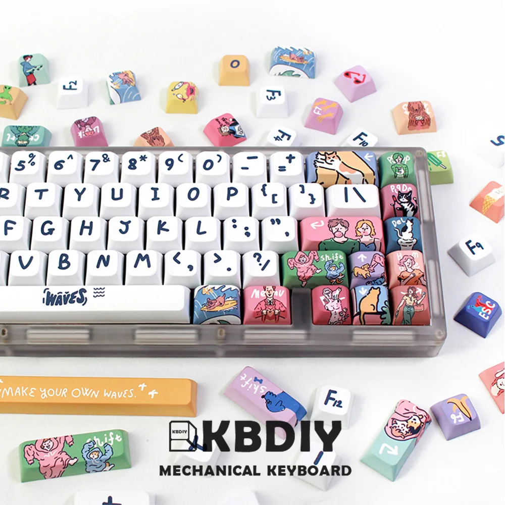 

KBDiy Сделай Сам волны Keycap милый XDA профиль 123 клавиш для MX переключатели механические игровые клавиатуры PBT колпачки DIY на заказ