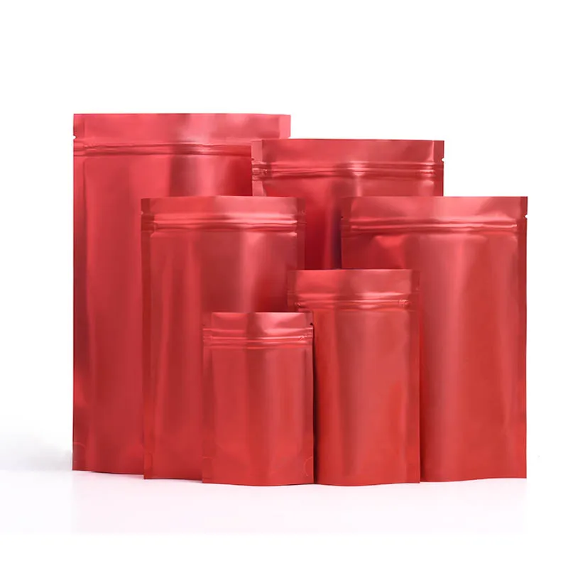 

100 шт./лот красная матовая алюминиевая фольга с застежкой-молнией, стоячий пакет, термоуплотнитель, Mylar фольга, пакеты на молнии для хранения пищи, закусок