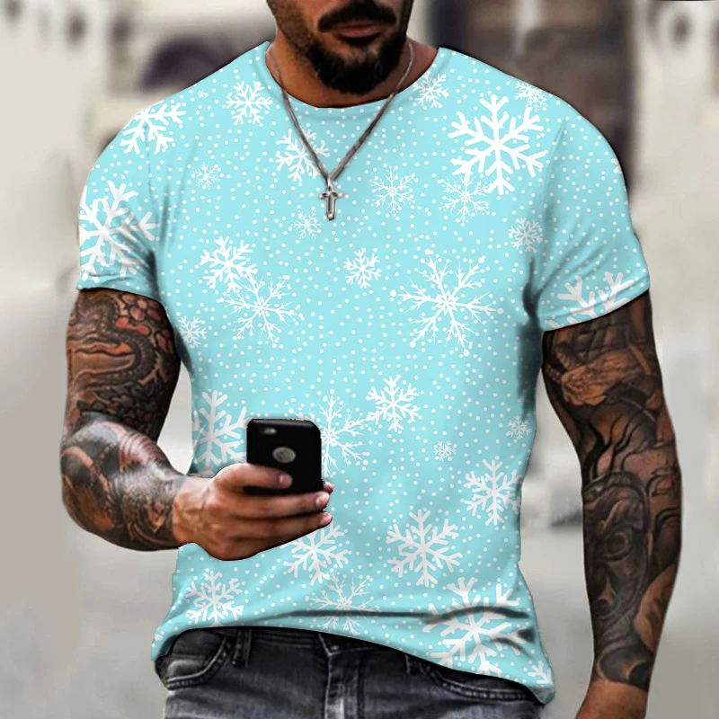 

Men's T-shirts Winter Snowflake Pattern Luxury Fashion Hot Outfit Harajuku Beach Sportswear Summer Casual Tracksuit Tops Funny
