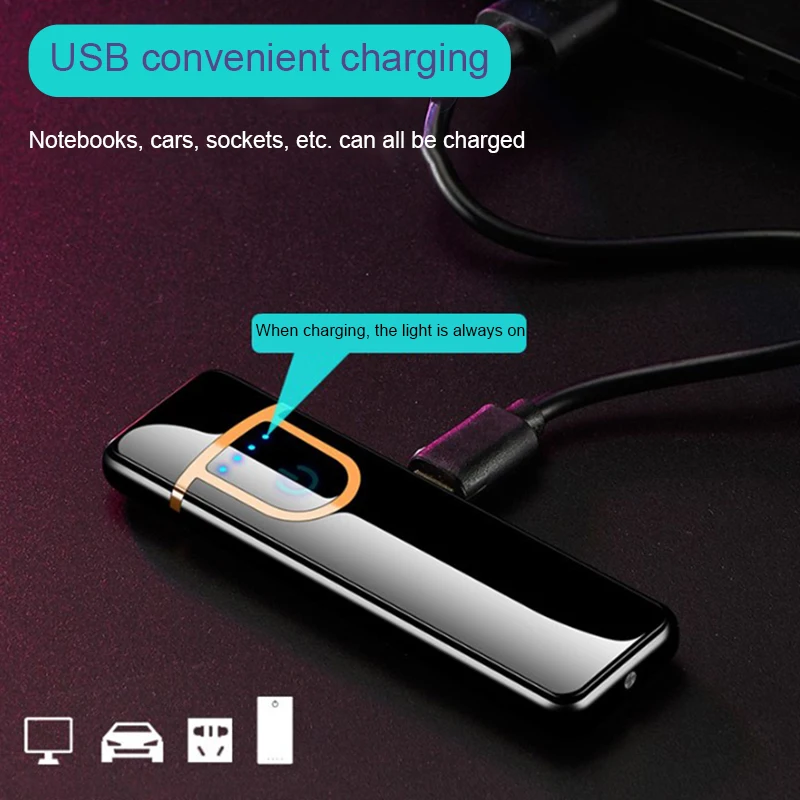 USB электрические Зажигалки ветрозащитные перезаряжаемые сенсорные портативные
