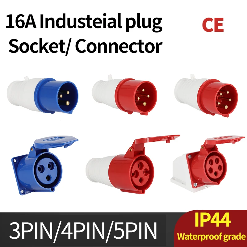 

1 PCS Industrial Plug and Socket 3P/4P/5Pin Electrical Connector 16A IP44waterproof Wall Mounted Socket MALE FEMALE 220V