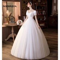 vintage princess ball gown bride wedding dresses white satin tulle dress 2022 cap sleeves floor length abito da sposa