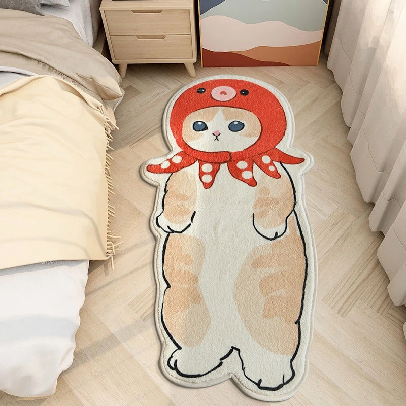 ins cartoon cat carpet rug plush shaggy fluffy irregular bedside carpet thicken floor mat doormat cute kid girl bedroom decor free global shipping