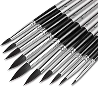 10pcs round watercolor paint brush set detail pointed tip soft black hair comfortable handle for watercolor acrylic gouache oil