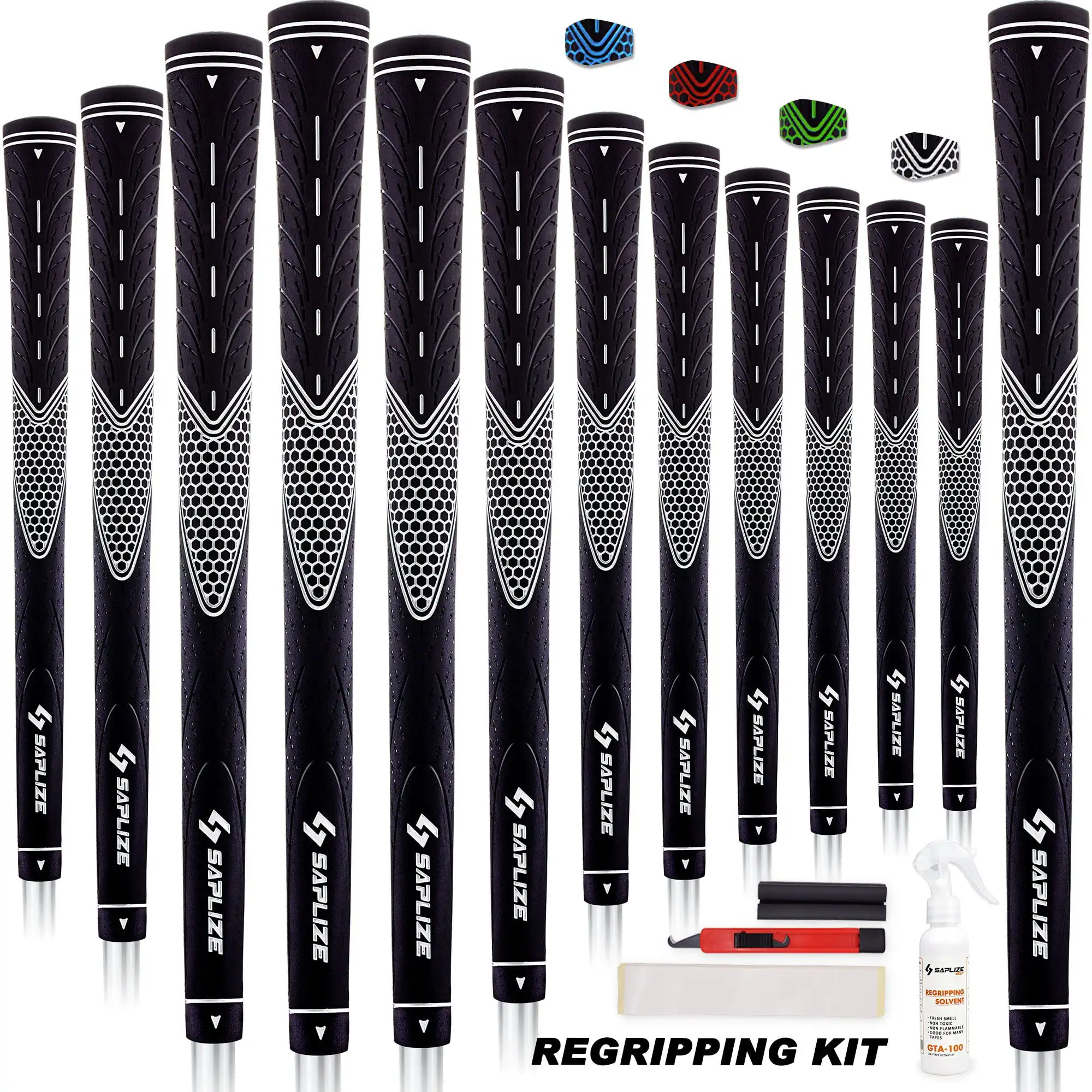 13 Golf Grips with Complete Regripping Kit, 4 Colors Available, Standard/Mid  Grips