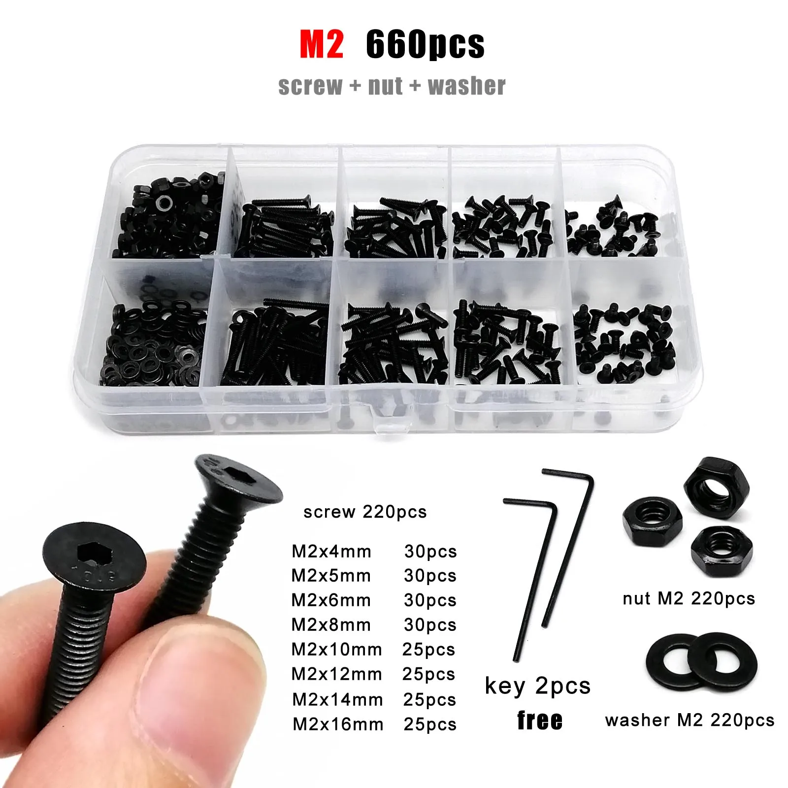 

Набор черных стальных винтов М2-М4 с шестигранной головкой