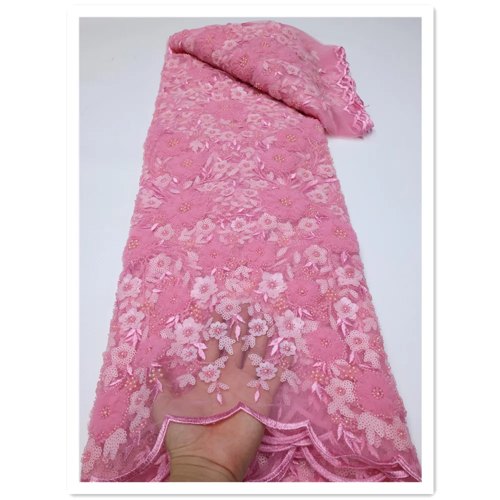 

NI.AI New Design Beaded Lace Fabric Luxury Handmade Beads Lace Embroidery French Nigerian Tulle Lace Fabric for Wedding LY572