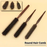 natural boar bristle curl hair comb with wooden round detangling hairbrush salon styling tool barber accessories