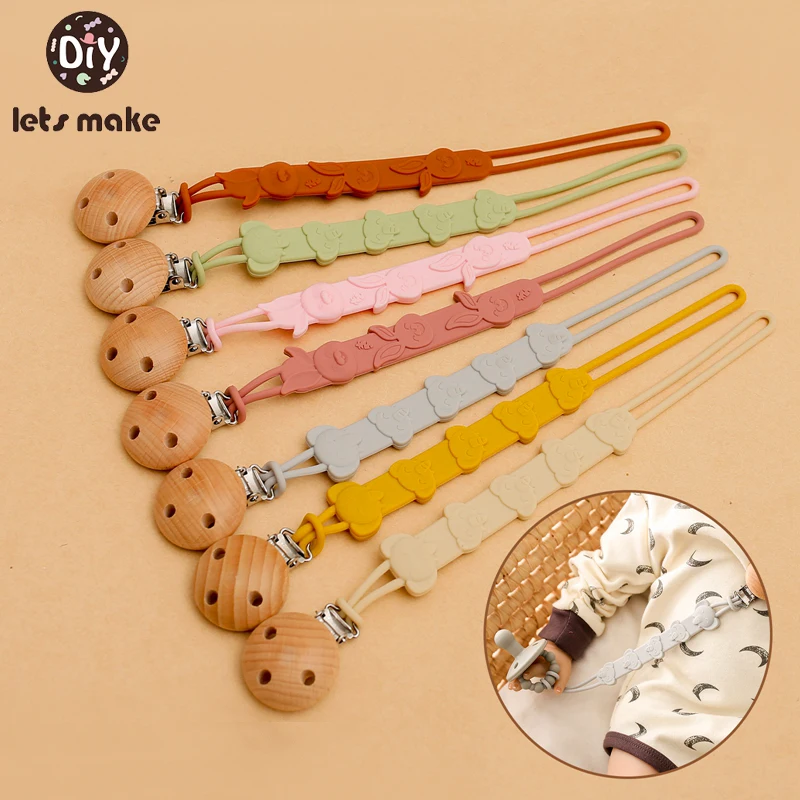 

1Pc Silicone Rabbit Baby Pacifier Chain Beech Wood Three Hole Pacifier Clip Anti-drop Nipple Holder Soother Chew Infant Teether