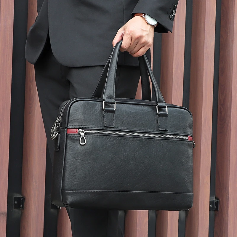 

Nesitu New Highend A4 Black 100% Genuine Leather 14'' Laptop Office Men Briefcase Business Messenger Bags Portfolio M7430