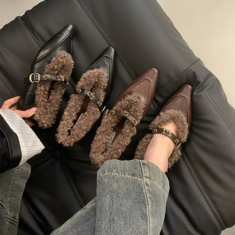 AJGS Женская обувь на меху с острым носком и туфлями увеличенной высоты для женщин