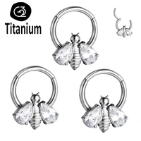 tit 1pc g23 titanium piercing earrings nose rings shape of bees zircon body jewelry clicker septum cartilage tragus helix rings