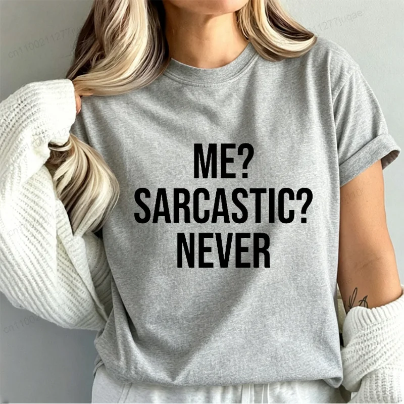 Фото Футболки Me Sarcastic Never: Забавные женские футболки с сарказмом, новая летняя коллекция, модные футболки, подарки для девочек-подростков №4