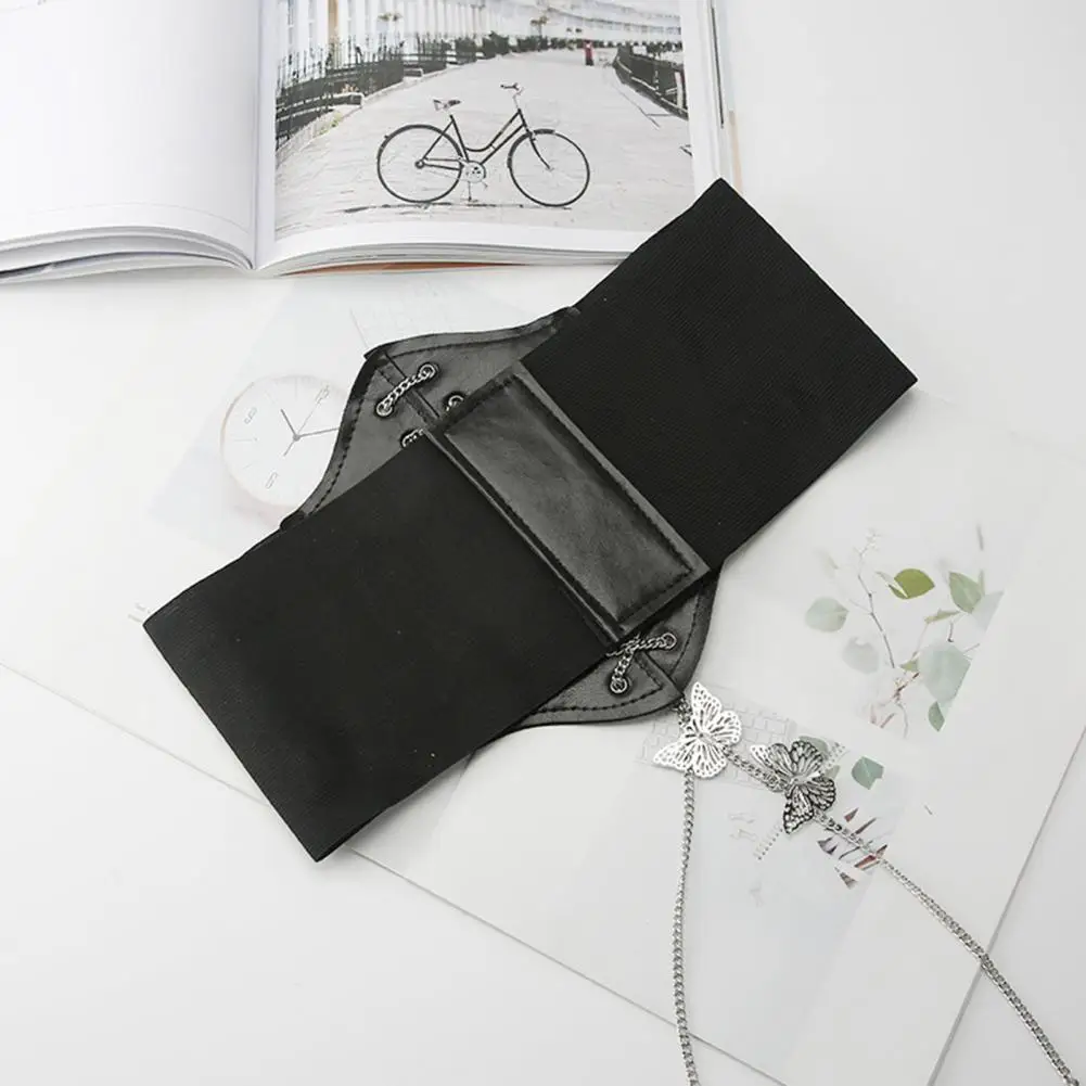 

Women Waist Cincher Wide Butterflies Pendant Faux Leather Push Up Eyelet Body Shaper Belt Single Circle Eyelet Waist Cincher