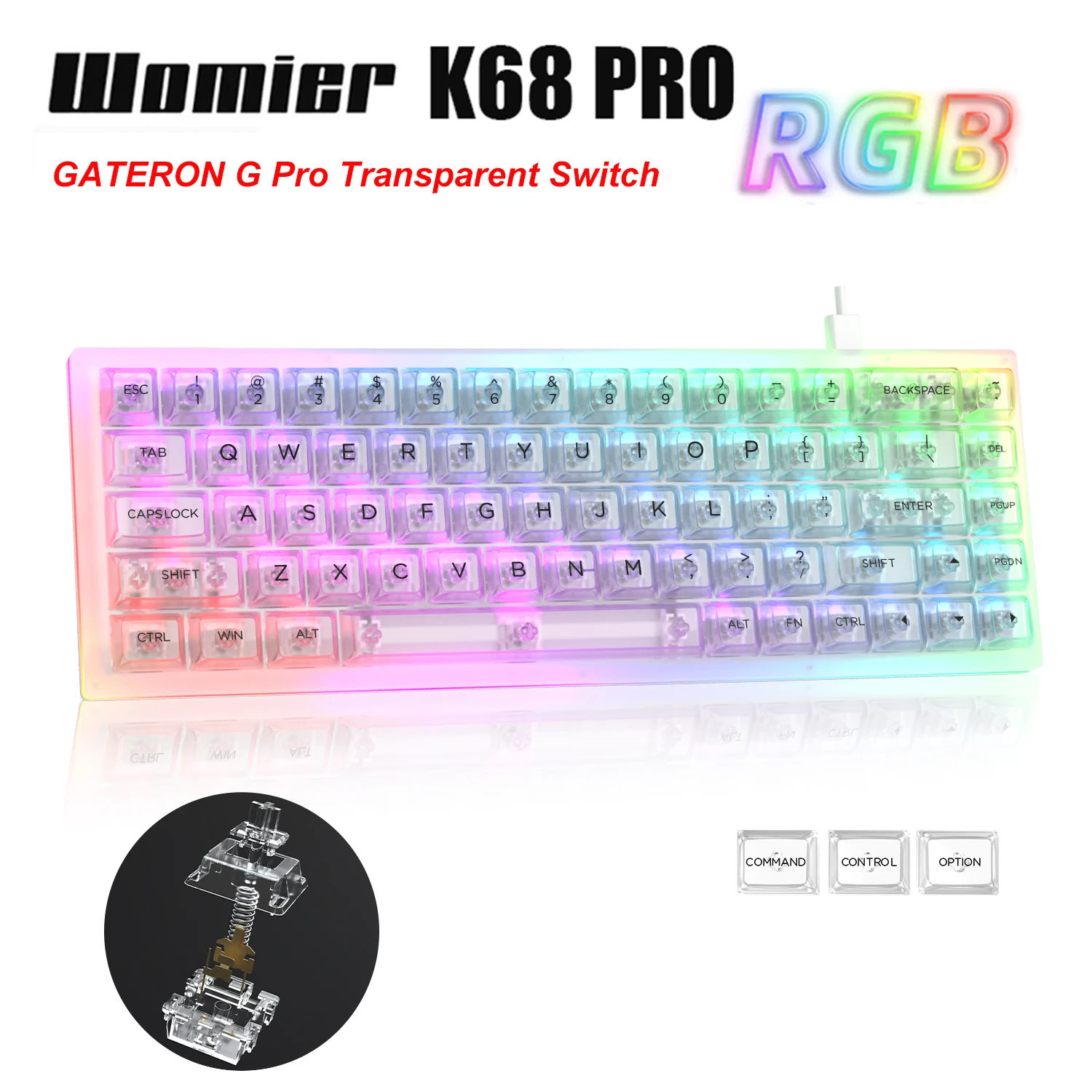 Клавиатура Womier K68 Pro Механическая Проводная с прозрачной RGB Подсветкой - купить по
