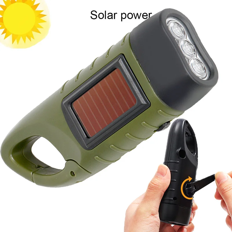 

Portable Handheld Solar Powered Flashlight Professional Emergency LED Hiking Camping Light Hand Crank Rechargeable Flashlight