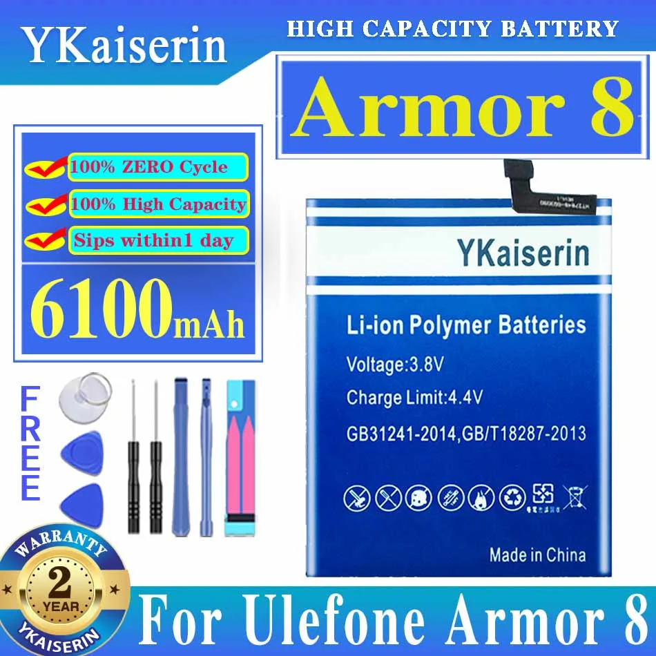 

YKaiserin Battery Armor 8 6100mAh For Ulefone Armor8 Batteries + Free Tools