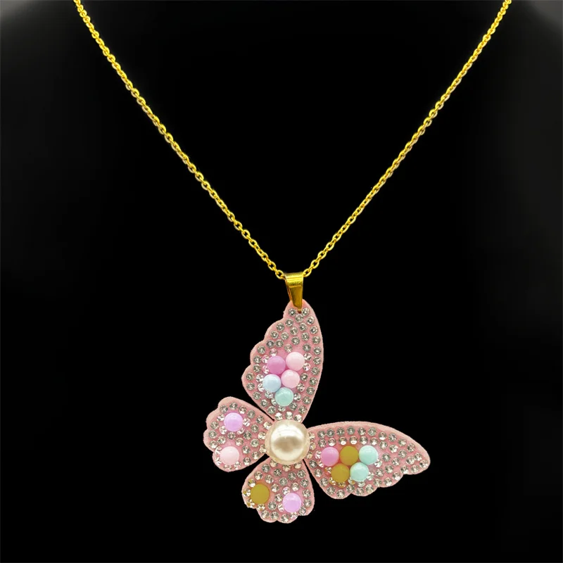 Y2k красочные искусственный жемчуг кристаллы кулон-бабочка ожерелье серьги