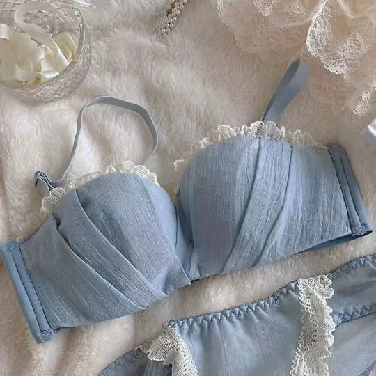 Girls' small bra set breasts gather bralette underwear women's Japanese brassiere no steel ring upper anti-sagging student's swe