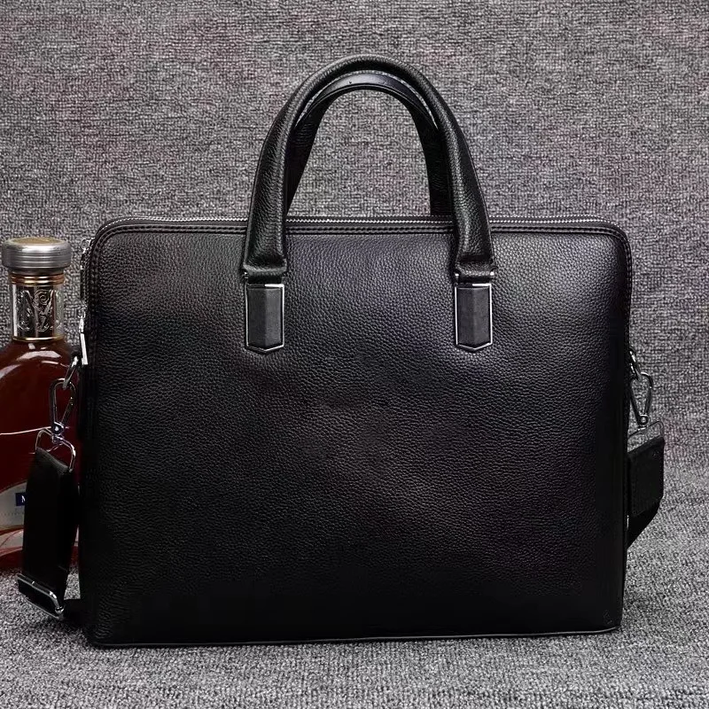 Genuine Leather Business Men Briefcase Cowhide Handbag Simple Shoulder Bag Large Capacity Male File Bag Laptop Bag