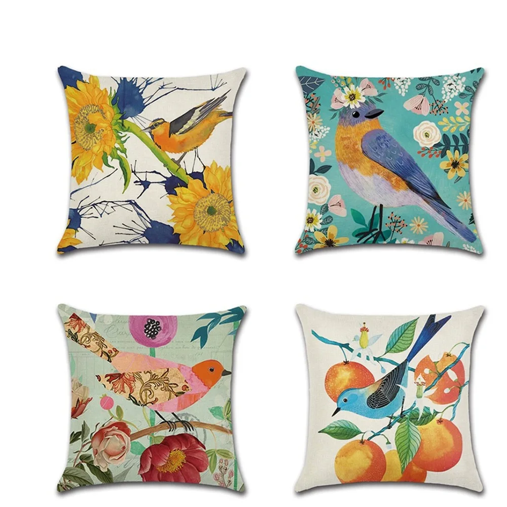 

1pcs Hand-painted Lovely Bird Flower Pattern Cushion Cover Throw Pillow Cover Nordic Room Decoration for Home Car Sofa Couch
