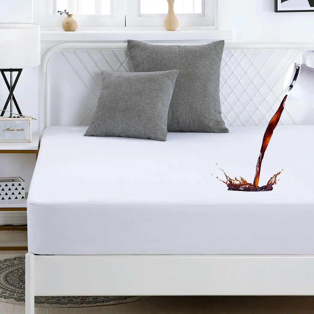 

100% Waterproof Solid Bed Fitted Sheet Nordic Adjustable Mattress Covers Four Corners With Elastic Band Multi Size