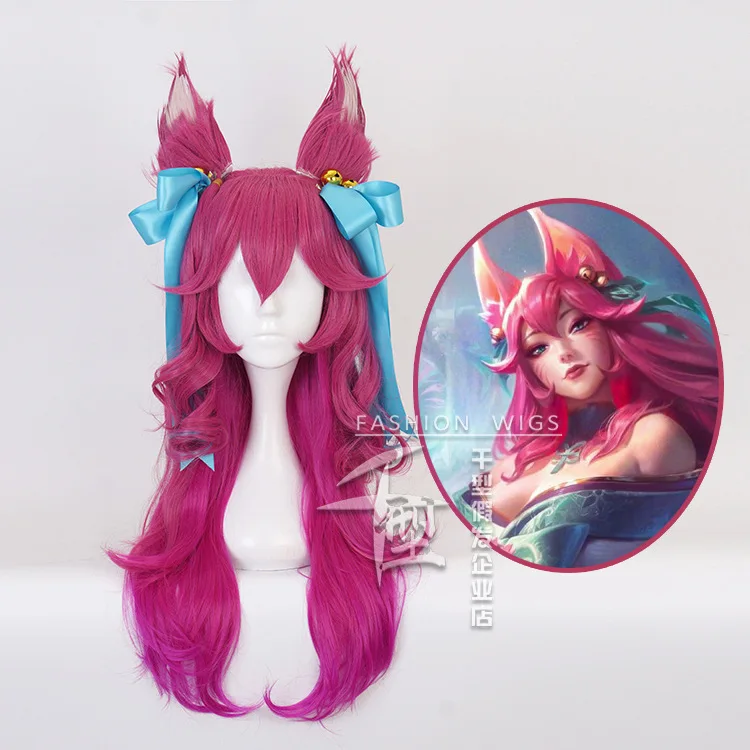 

Spirit Blossom Ahri Cosplay Wig LOL Cosplay 70cm Long Curly Wave Wig Cosplay Anime Cosplay Wigs Heat Resistant Synthetic Wig