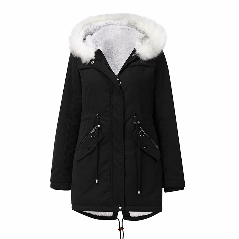 Women'S Oversize Winter Cotton Coat With Fur Hood White Thick Jacket Female Large Size Clothing M-4Xl Hooded Warm Padded Coat