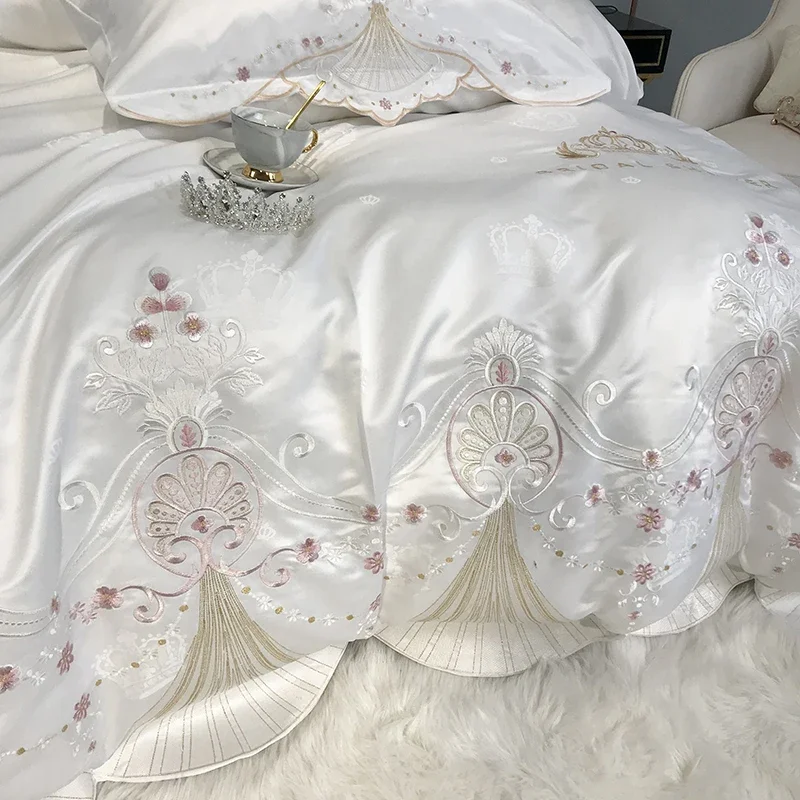 Фото Комплект постельного белья Euro Linen, хлопковое пододеяльник, простыня с вышивкой, постельное белье, комплект постельного белья для спальни, двойная простыня, пододеяльник №4