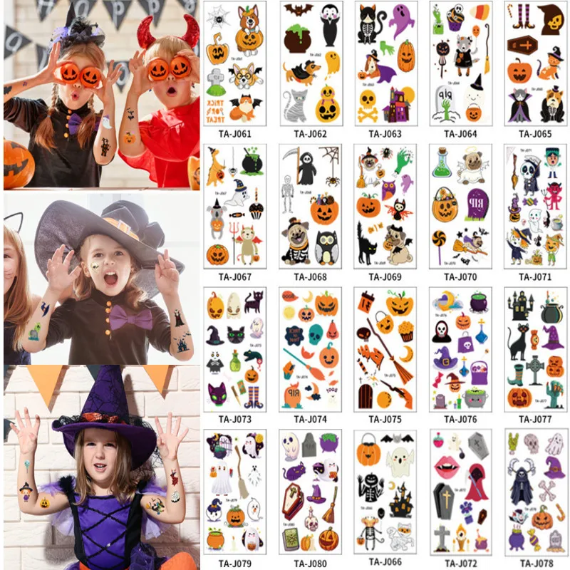 

Временные Детские татуировки для детей, 20 шт./партия, черепа, монстр, искусственные татуировки, наклейки, водонепроницаемые, на Хэллоуин, для...