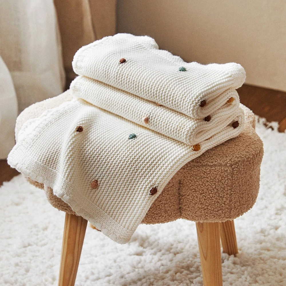 

100*70cm Knitted Sofa Throw Blankets Nordic Pompom Soft Tapestry Newborn Baby Swaddle Wrap Crib Stroller Blanket Baby Blanket