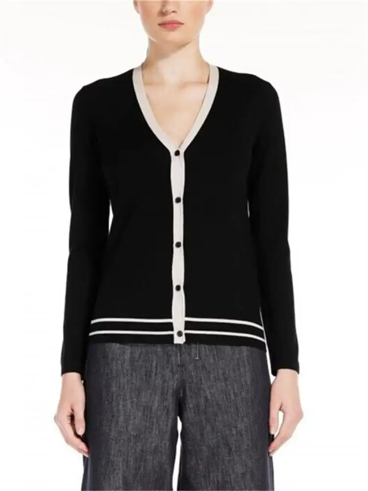 

Женский однобортный трикотажный кардиган, элегантный цветной лоскутный облегающий свитер с V-образным вырезом и длинным рукавом, осень