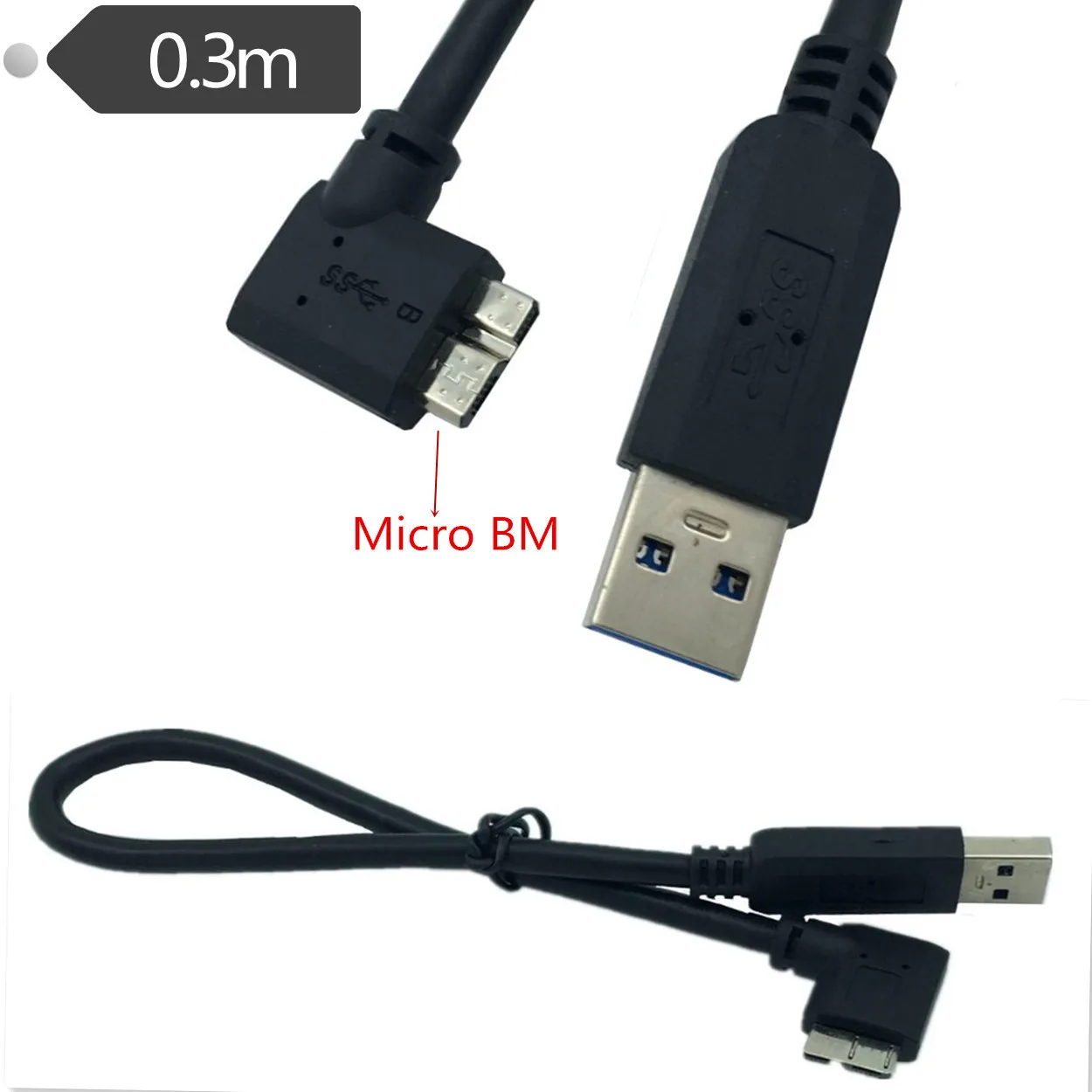 Купи USB 3.0 AM to Micro BM 90 degree elbow right side curved mobile hard disk digital camera cable data cable 0.3M 5Gbps за 160 рублей в магазине AliExpress