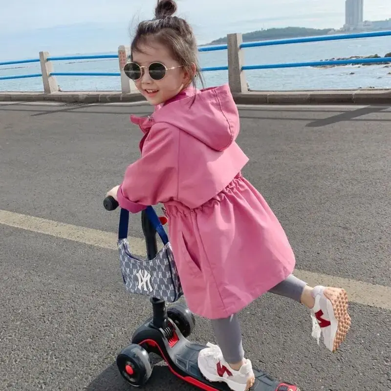 

Trench Korean Jacket Clothes Hooded Girls Spring Autumn Baby Girls Children's Teen Rushsuit Coat Long New Coat Windbreaker