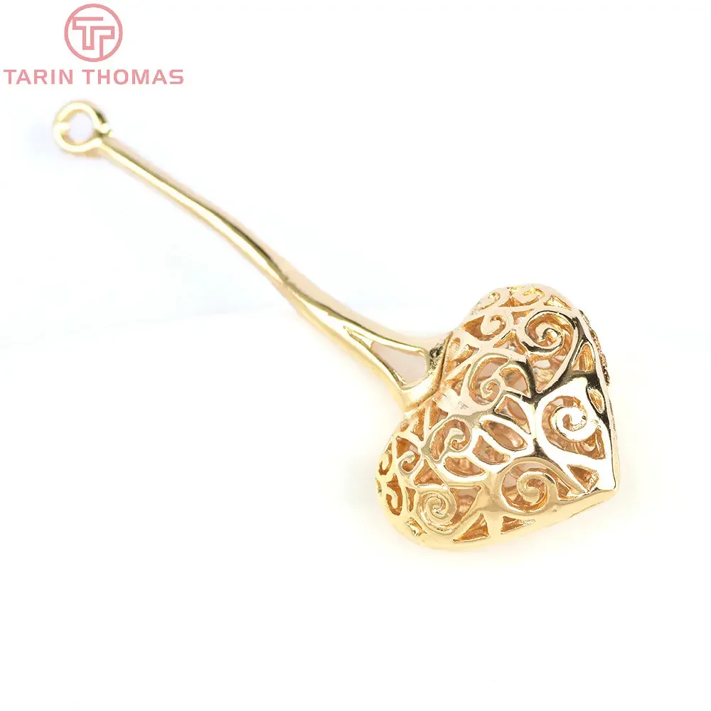 (6366) 6 шт. 16x41 мм 24-каратного золотого цвета латунные подвески в форме сердца