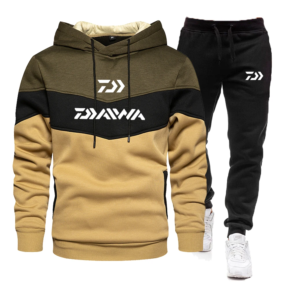 2022DAIWA Fishing Men's hoodie set casual warm sports sweater brand pullover + jogging pants 2-piece set