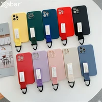 wrist strap solid color mobile phone case for iphone 13 12 11 pro max mini x xr xs max 8 7 6 s plus se triangle buckle tpu cover