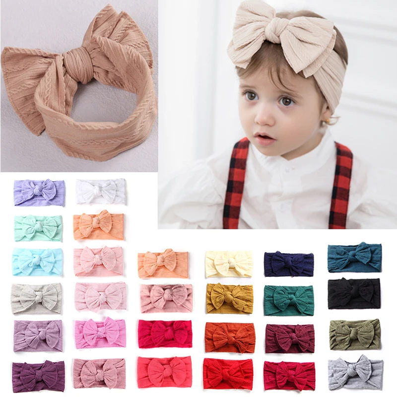 

37 Colors Baby Bow Headwrap for Children Bowknot Headwear Elastic Knit Cables Turban Soft Nylon Kids Headwear Hair Accessories