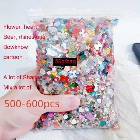 500-600 pcs Bow Flower Nail Art Resin Decoraties Mixvormen Nagel Charms Druk op Manicure Leveringen sieraden Kawaii Accessoires *&