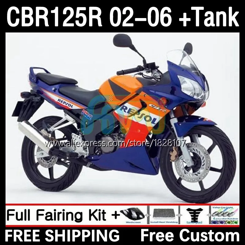 

+ Бак для HONDA CBR-125R Repsol blue CBR125RR CBR 125 125R 44No.32 CBR125R 02 03 04 05 06 125CC 2002 2003 2004 2005 2006 обтекатель