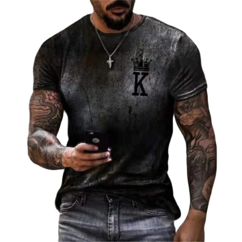 

Мужская футболка с коротким рукавом и 3D-принтом покера, Европейская и американская модная мужская футболка, летняя футболка с круглым вырез...