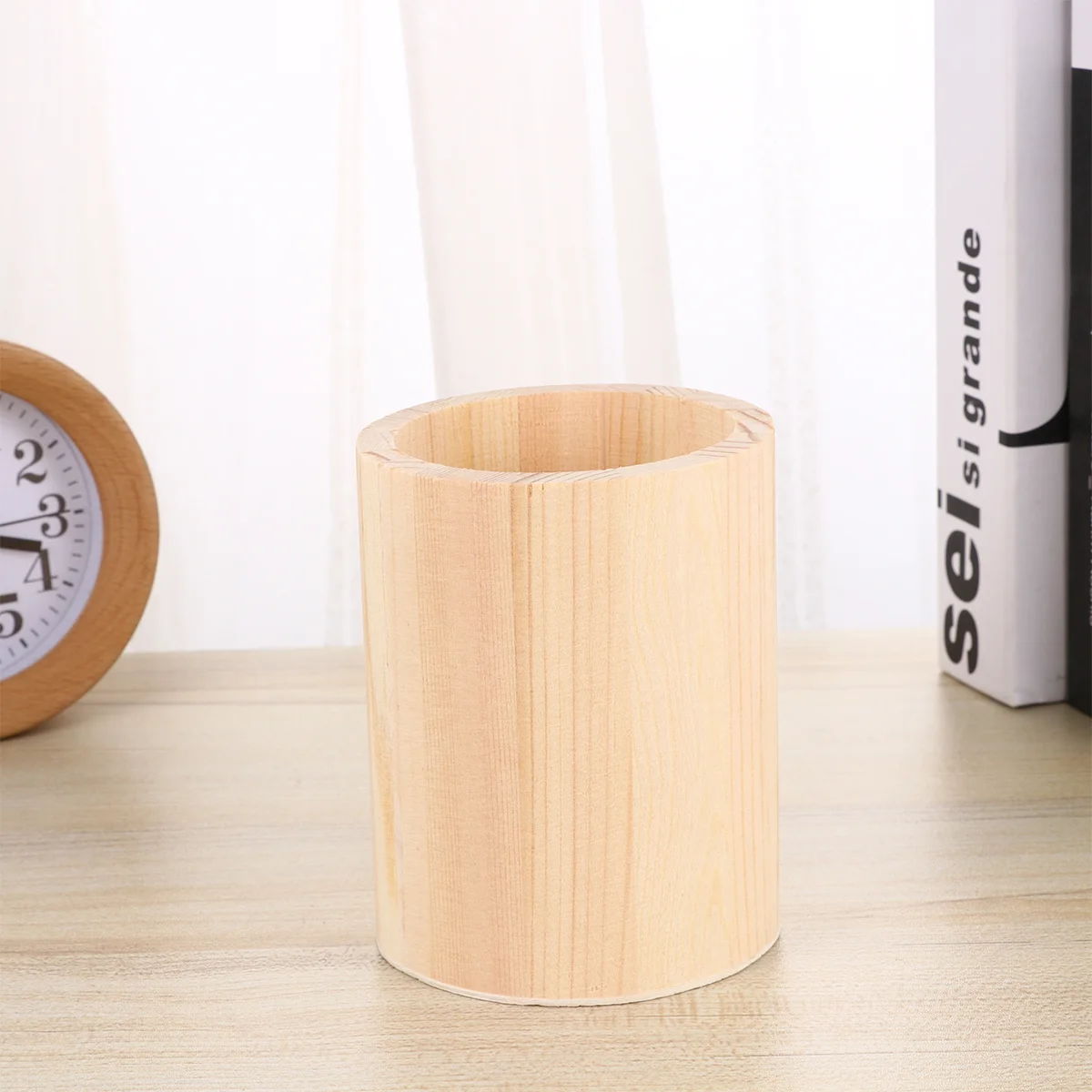 

Holder Pen Wooden Wood Container Organizer Desk Cup Brush Pot Makeup Box Desktop Office Storage Diy Organize Stand Decorative