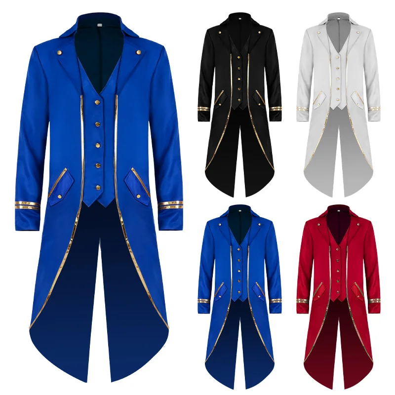 

New Halloween Tuxedo Medieval Retro Costume Long Punk Men Phnom Penh Slim Coat Cosplay Anime