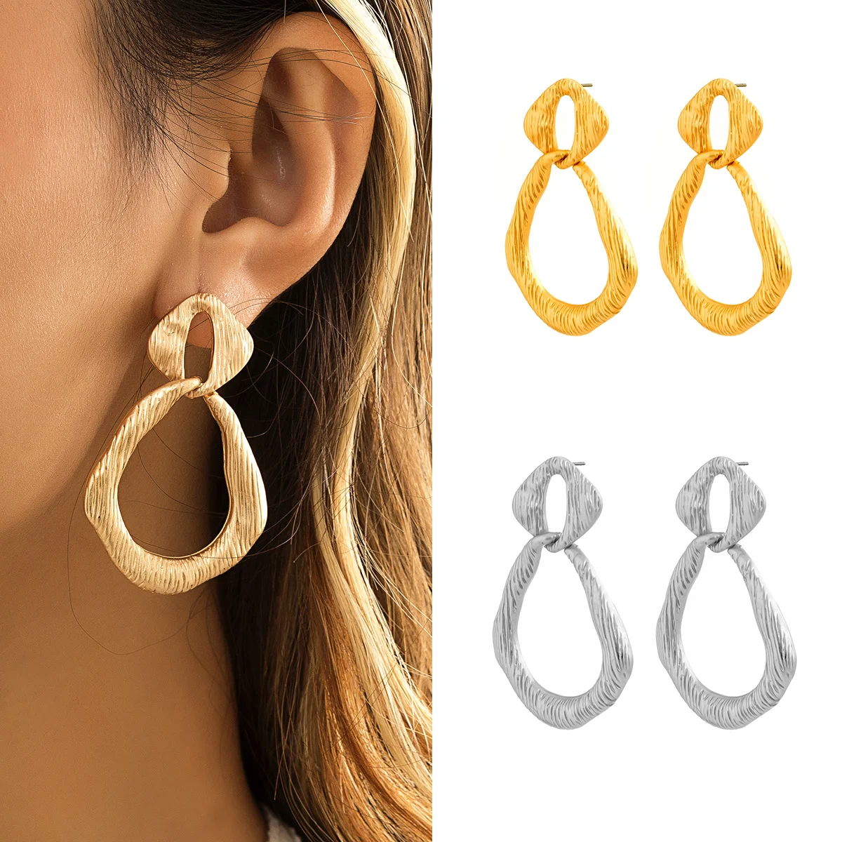 

Retro Square Striped Temperament Stud Earrings Female Geometric Simple Small Irregular Earrings