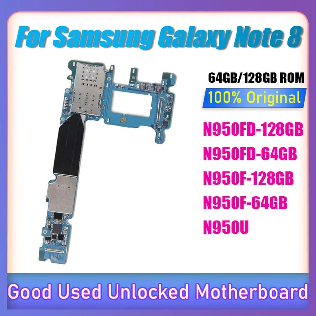 Original Logic Board For Samsung Galaxy Note 8 N950 N950FD N950F N950U 64GB 128GB Motherboard Unlocked Full Function MainBoard