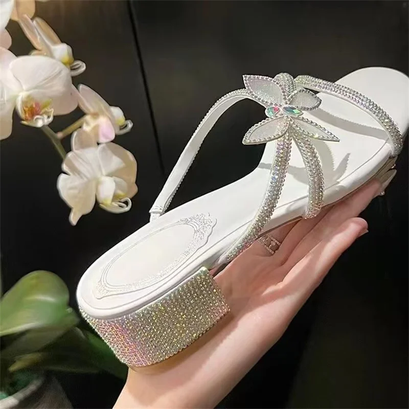 Light Luxury Rhinestone Bowknot Pumps 2023 Spring Summer New Women's Super High-Heeled Brand Round Head Sequin Stiletto Sandals