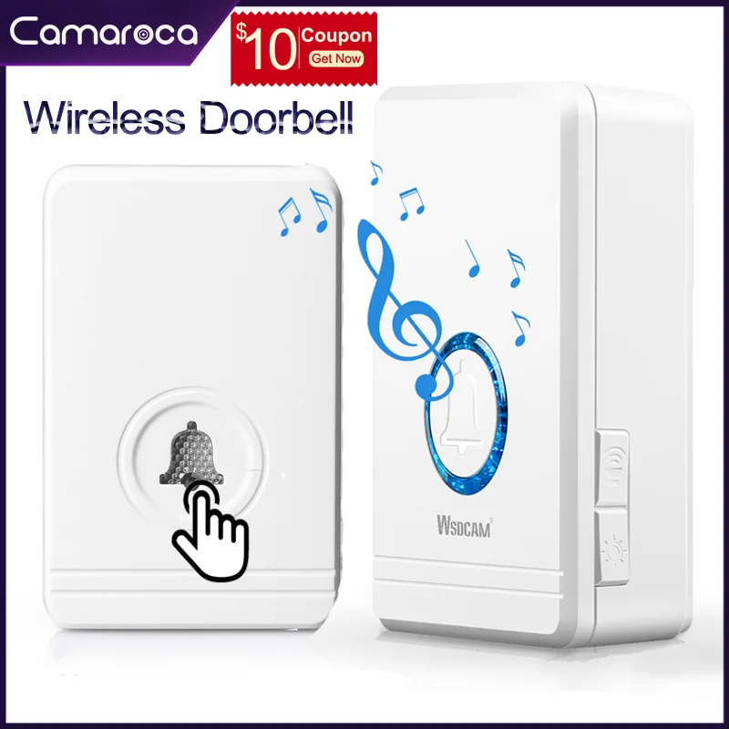 

Camaroca Wireless Doorbell For Home Waterproof OutDoor Smart Home Door Bell 48 Melodies LED Night Light Security-protection