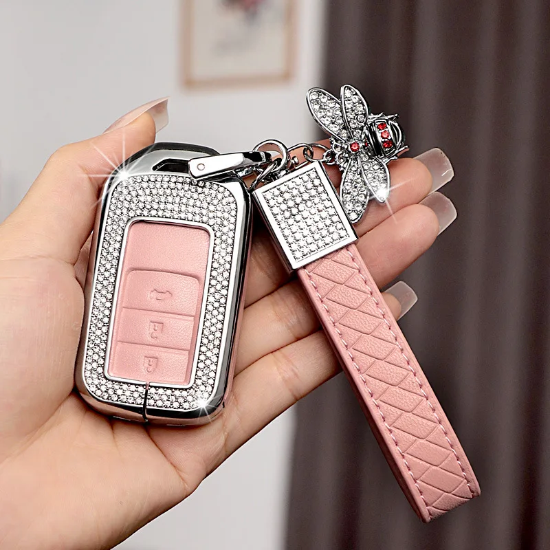 

Alloy+Diamond + leather Car Key FOB Case Cover For Honda Civic City Accord CRV CR-V XR-V Odyssey Vezel Jade Crider Fit Key FOB