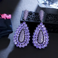 threegraces luxury purple cubic zirconia bridal wedding long dangle drop earrings for women 2022 new trendy fine jewelry er793