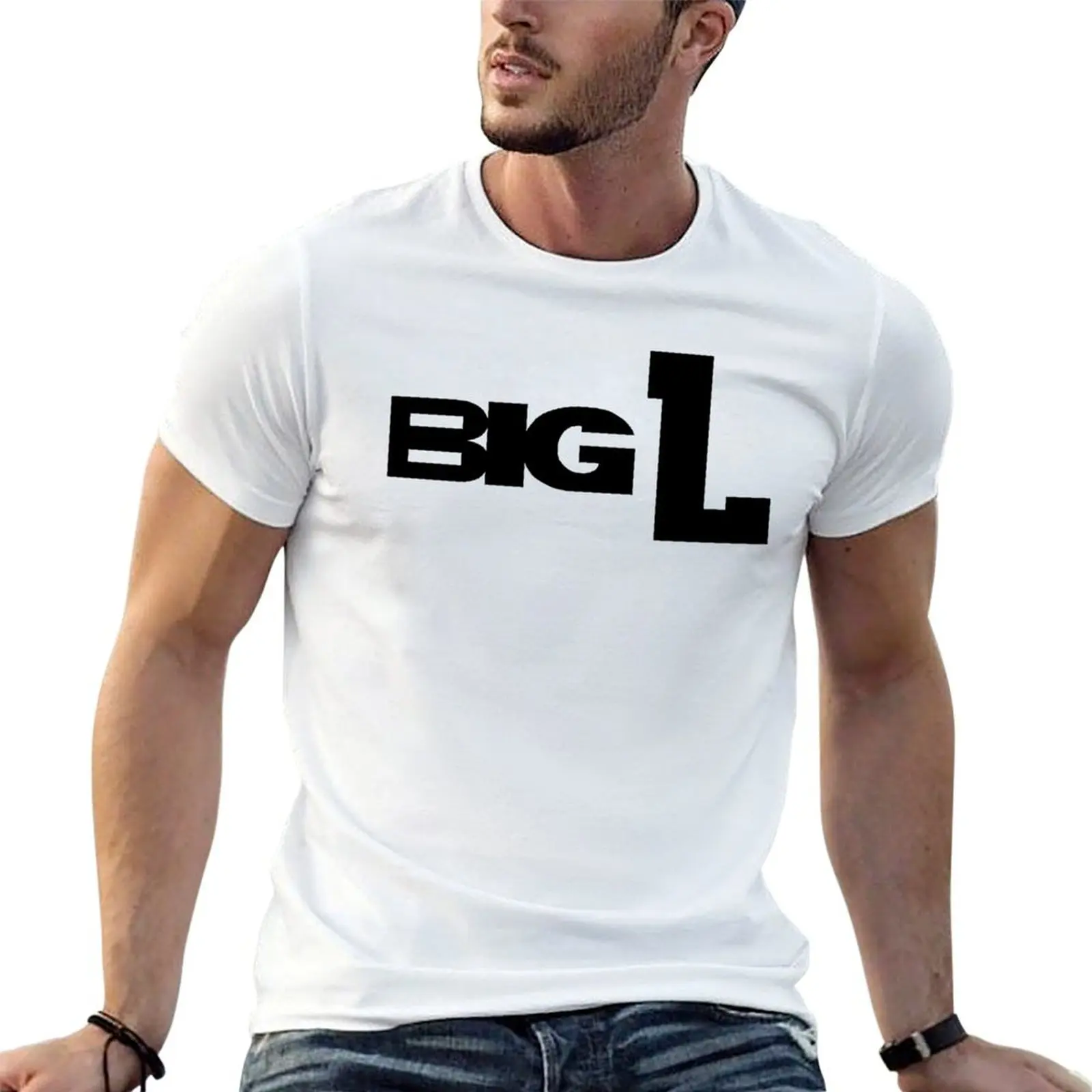 Фото Черная футболка Big L Logo 3 больших размеров с коротким рукавом для тренировок №1